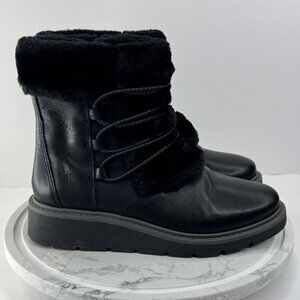 Clarks Ivery Crystal‎ Black Leather Faux Fur Lined Winter Ankle Boots Size 6
